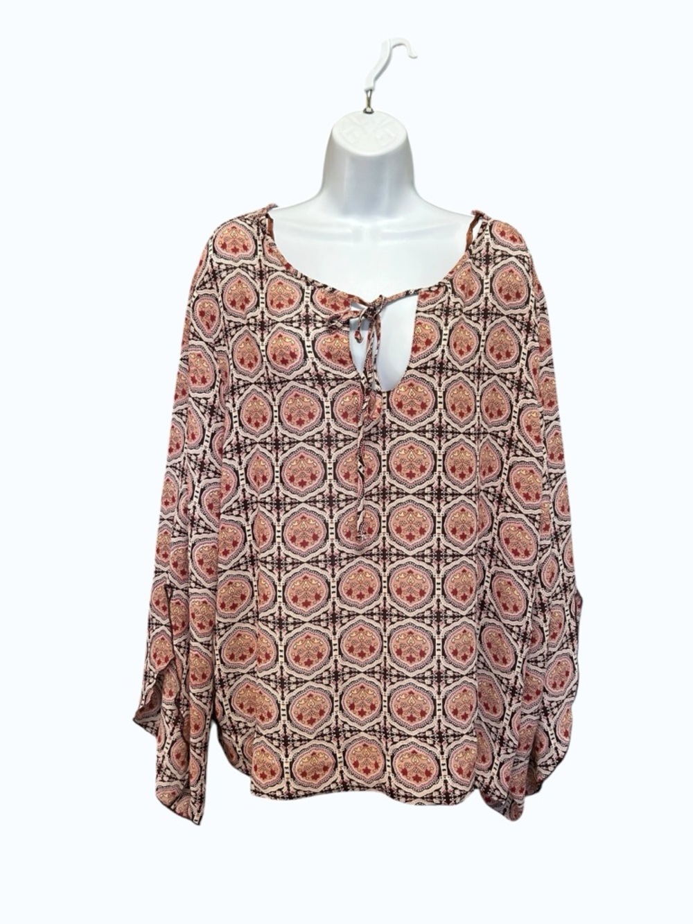 Premiere Collection Plus Boho Medallion Print Tie-Neck Blouse Size 22W